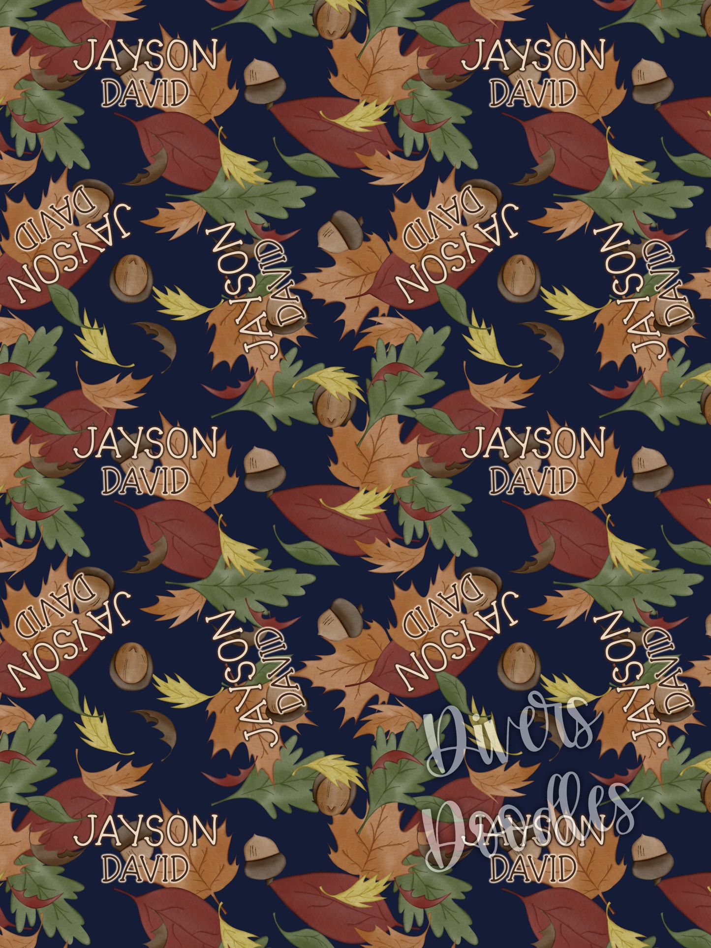 Fall Leaves Custom Name Seamless Pattern