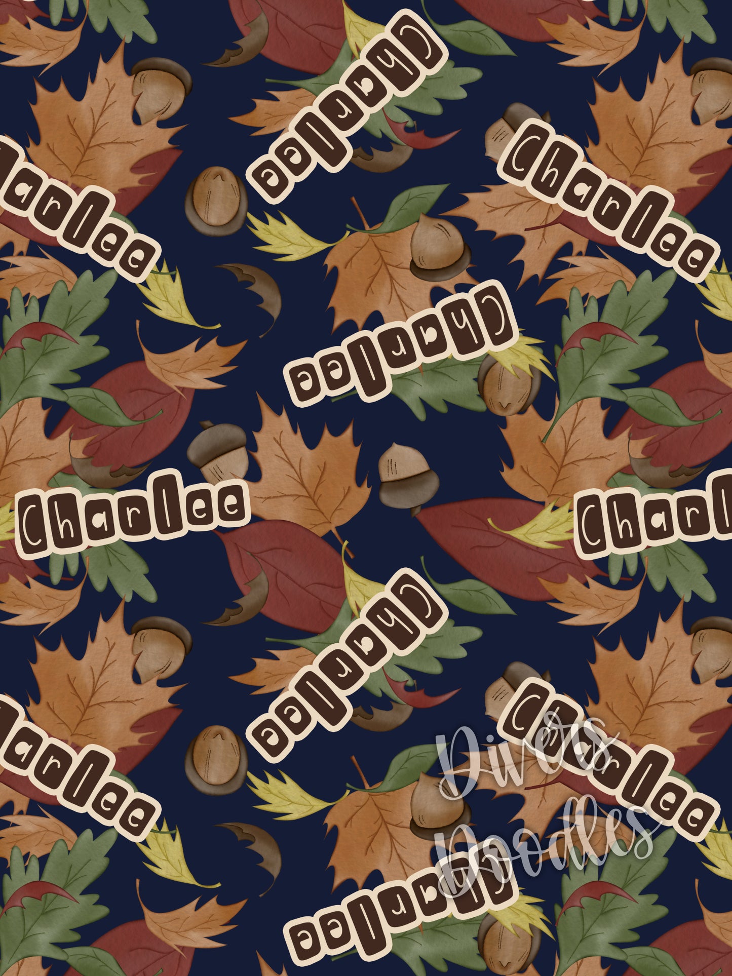 Fall Leaves Custom Name Seamless Pattern